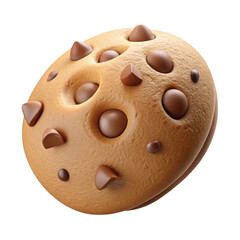 3d chocolate chip cookie isolated on transparent background