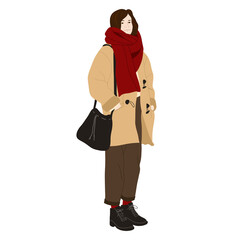 Illustration of a young girl in stylish autumn clothes, transparent background
