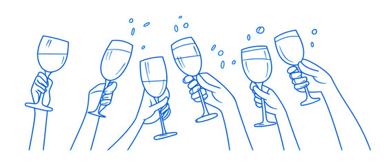 Sketch of group celebrating with wine glasses