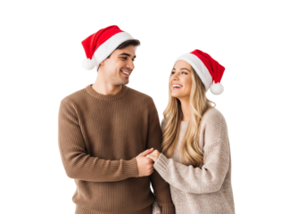 happy couple in santa hats