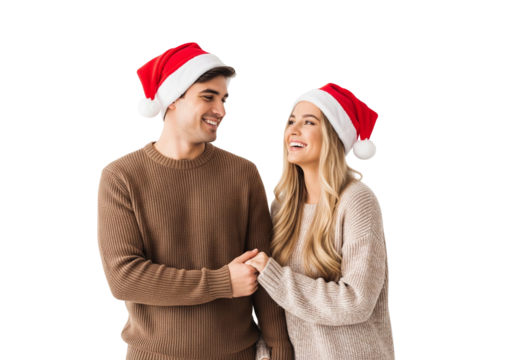 happy couple in santa hats