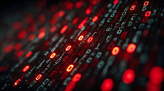 Digital encryption code matrix background with security algorithm, glowing numbers, and cyber protection theme