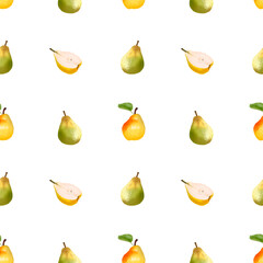 Pears. Seamless fruit pattern on a light background.