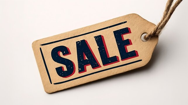 Promotion tag displaying sale announcement on a brown paper background for a marketing campaign