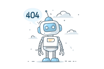 Cute Blue Robot Chatting with 404 Error Message in Dark Night Sky