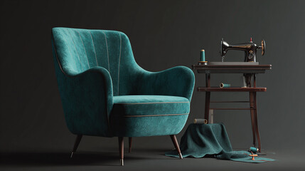 Photorealistic Mid-Century Chair with Modern Reupholstery