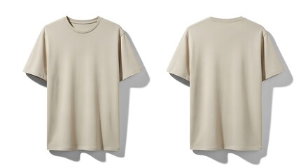 Beige tshirt, front and back view, isolated on white background
