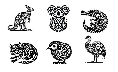 Australian Animals Tribal Tattoo Designs Set