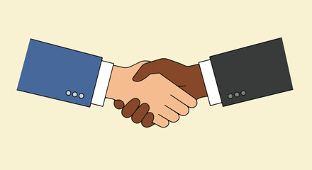 Cartoon Diverse Handshake on plain Backdrop for use in Partnership Illustration