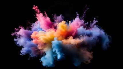 Obraz premium Vibrant Explosion of Colorful Smoke on Black Background