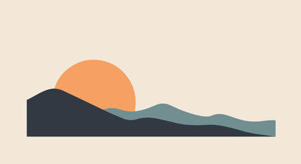 Minimalistic mountains against sunset for web design, social media content