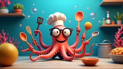Naklejka premium Quirky Chef Octopus