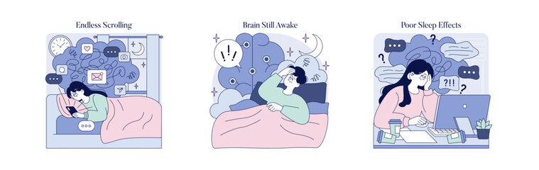 Nighttime Distractions and Sleep Impact Vector Illustration