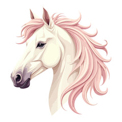 Elegant Pink Horse Head Illustration with Flowing Mane on White Background © subirpaul