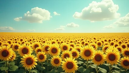 Fototapeta premium A vast field of sunflowers under a bright sky.