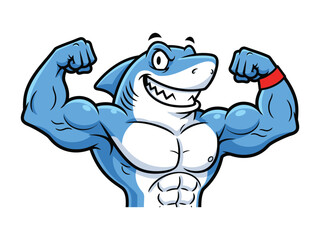 Muscle Shark Illustration: A cartoon illustration of a muscle shark flexes its bicep, showcasing strength and power. the illustration presents a formidable figure with a confident expression.