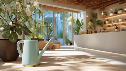 Obraz premium A florist watering plants in a shop with natural light