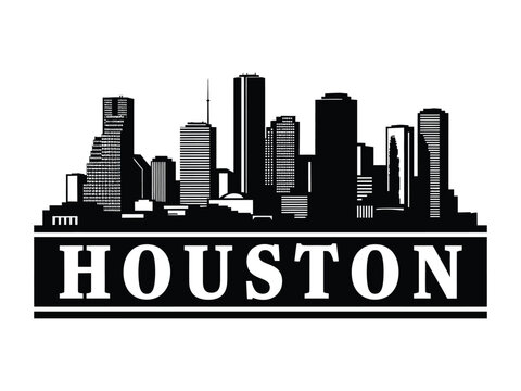Houston Skyline: A grayscale skyline silhouette showcasing the architectural prowess of Houston, capturing the spirit of the city's urban landscape. - Powered by Adobe