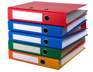 Stack of Multicolored Office Folders in Neat Pile, Isolated on Transparent Background