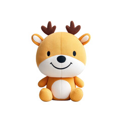 Obraz premium Cute Plush Reindeer Toy with Brown Antlers and Smiling Face on Transparent Background
