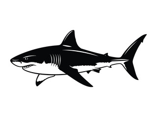 Majestic Predator Silhouette: A bold silhouette of a shark, showcasing its powerful form, evokes a sense of awe and the untamed beauty of the ocean's depths. 