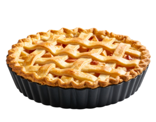 Fresh Apple Pie in Cast Iron Pan, Angled Side View with Steam Effect, PNG Cutout