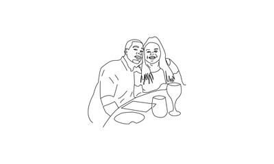 Outline Drawing of a Couple at a Table