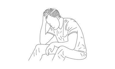 Line Drawing of a Person Sitting with Head in Hand