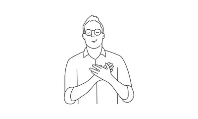 Person with Hands on Chest Line Drawing