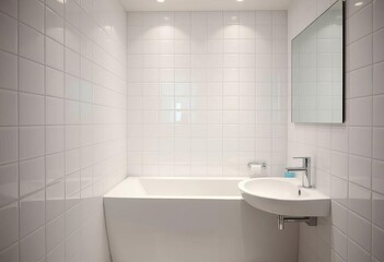 Sparkling clean white bathroom tile wall, reflecting light ,  clean,   glossy