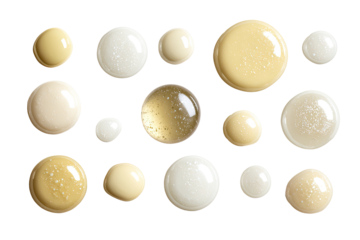 Creamy, iridescent, cosmetic circles. Various shades of pale yellow and white