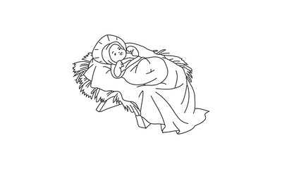 Baby in a Manger Line Art
