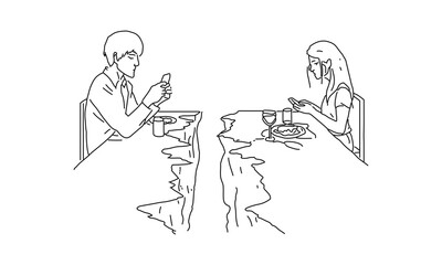 Disconnected at Dinner – Line Art on Digital Isolation and Modern Relationships