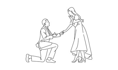 Minimalist Line Drawing of a Marriage Proposal with Kneeling Partner