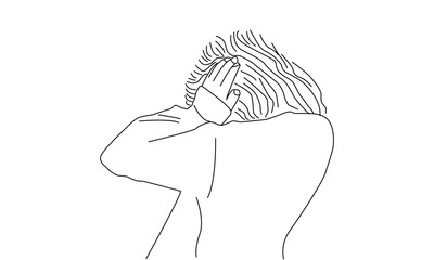 Minimalist Line Drawing of a Person Covering Their Face
