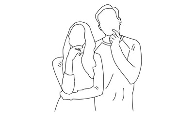 Minimalist Line Drawing of Two People in Thoughtful Poses