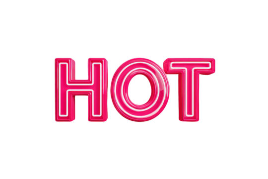 Hot Pink Neon Sign with Bright Glowing Letters on Transparent Background