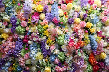 Colorful Artificial Flower Wall Background