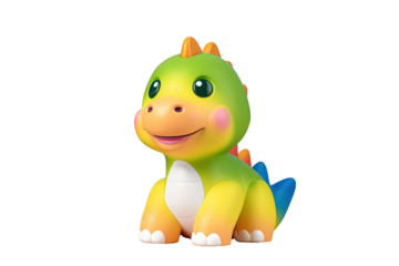 Colorful Cartoon Dinosaur Toy with Friendly Expression on Transparent Background