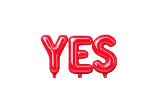 Red Balloon Letters Yes Floating in Transparent Background Celebration Style