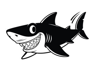 Smiling Shark: A cheerful illustration of a smiling shark, exuding a playful, friendly demeanor.