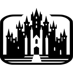 Fototapeta premium Silhouette of an Enchanting Fortress: A captivating illustration presents a silhouette of a majestic castle, exuding a sense of history, mystery, and architectural grandeur.