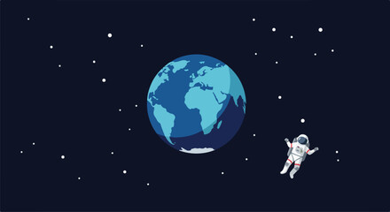 Spacewalk near Earth with Stars Science graphic to show exploration, study