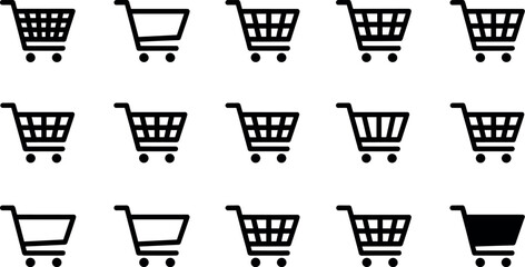 Collection of stylized shopping cart icons representing e commerce and retail services in a clean graphic design