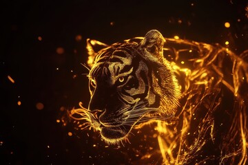 Dynamic tiger motion effect with a striking black background enhancing vibrant colors, 3d tiger Motion video effect with black screen