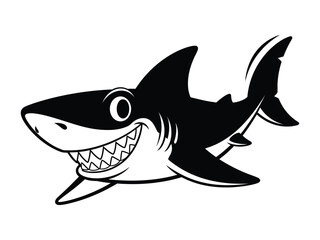 Smiling Shark Silhouette: A sleek and stylish black and white silhouette of a smiling shark, exuding playful charm with its toothy grin.