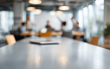 defocused interior workspace office cafeteria blur bokeh modern meeting area empty table