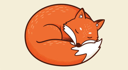 Fototapeta premium Cartoon Fox Sleeping Curled Up, on Plain Backdrop, for children’s books or design