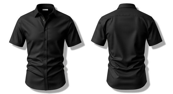 Black short sleeve button up shirt isolated on white background