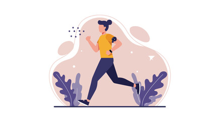 Obraz premium Woman running with music in a minimalist abstract park, for fitness web design